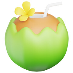 3d render of coconut juice with summer concept.