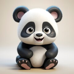 flat logo of Cute baby panda with big eyes lovely little animal 3d rendering cartoon character