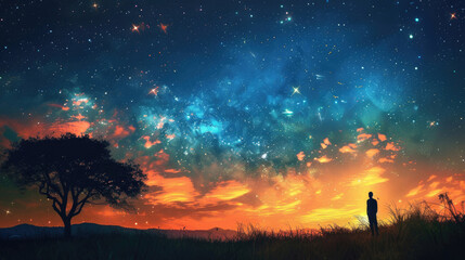 Fototapeta na wymiar As the sun sets, the celestial theatre begins, with stars dotting the sky