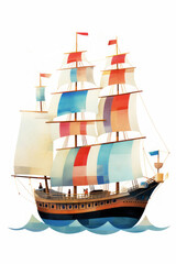 Pirate ships and sail in watercolor style on white background Created with Generative AI technology.