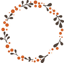 Abstract brown bunch of leaves and wild berry  wreath ornament illustration for decoration on Autumn seasonal and Thanksgiving festival.