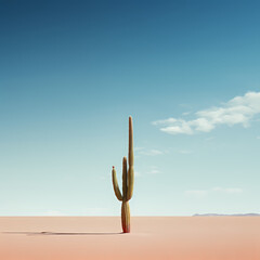 A minimalist desert landscape with a single cactus 