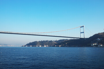 Panoramic photo of Istanbul Bosphorus and Bosphorus Bridge