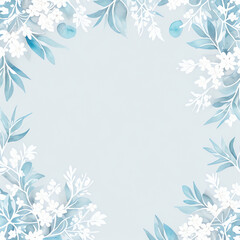 Fototapeta na wymiar illustration watercolor white flower frame and blue gradient background