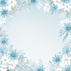 illustration watercolor white flower frame and blue gradient background