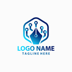 technology pen logo design vector