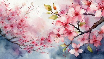 Floral background with watercolor sakura 