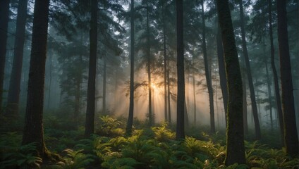 the tranquility of a forest at dawn Generative AI