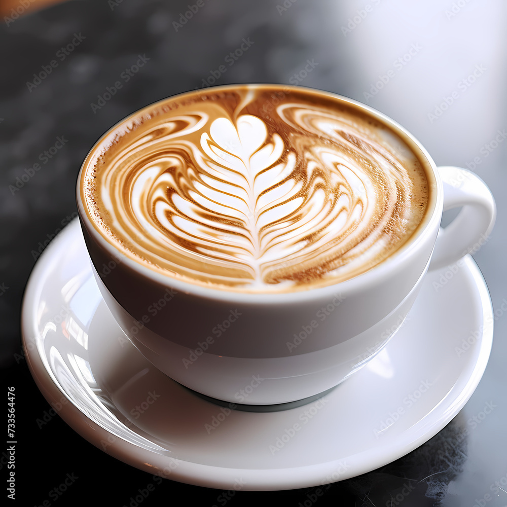 Poster Close-up of a coffee cup with latte art.