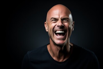 Portrait of an angry senior man screaming. Isolated on black background.