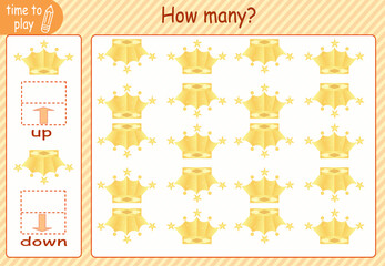 children's educational game, tasks. count how many elements will be placed on the right and how many on the left. crown