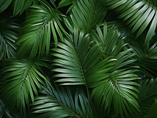 Dark Green Palm Tree Leaves Background. Generative AI