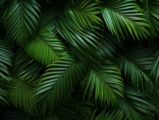 Dark Green Palm Tree Leaves Background. Generative AI