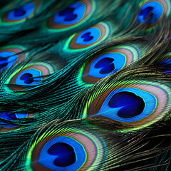 Detailed close-up of a peacock feather. 