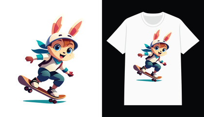 cute rabbit t-shirt design. cartoon skateboarding rabbit t shirt print design for apparel and clothing © Nurjen