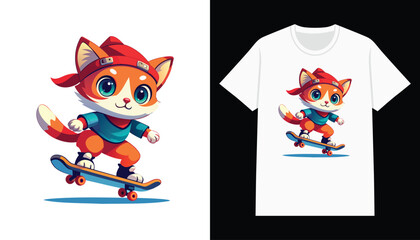 cute cat t-shirt design. cartoon skateboarding cat t shirt print design for apparel and clothing