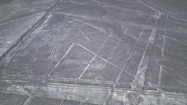 Mysterious Nazca lines, Aerial shot of the Spider in Nazca, Peru.