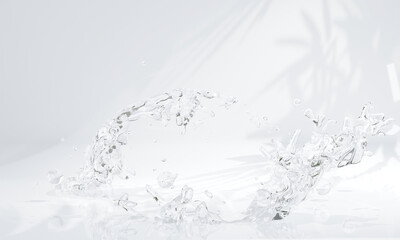 Transparent realistic water splash. liquid wave flow, 3d illustration.