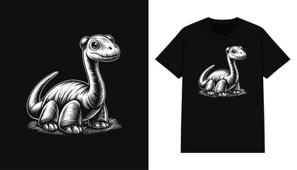 cute dinosaur t-shirt design. black and white dinosaur illustration design for apparel and clothing