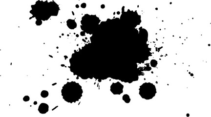 black ink dropped splash splatter in grunge graphic element on white background