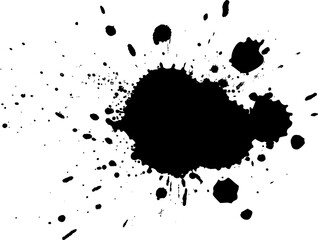black ink painting drop splash splatter on white background