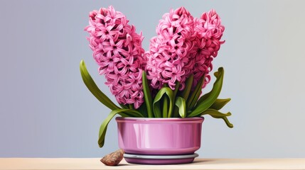 Pink hyacinth flowers grow in a pot. A delicate, beautiful spring flower. A fragrant, lush flower. The concept of spring, Women's Day.