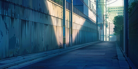 Anime urban street wall, city background graffiti illustration graphic, empty streets, generated ai	
