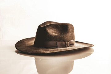 A vintage hat stands alone, a timeless piece on white