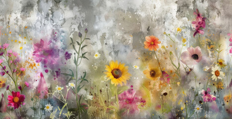 Fototapeta na wymiar Vibrant watercolor florals dance in an enchanting pattern