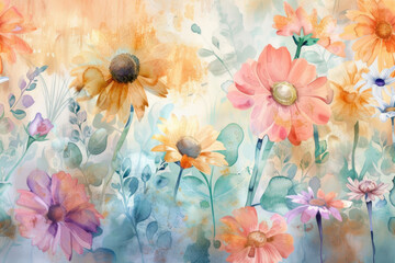 Vibrant watercolor florals dance in an enchanting pattern