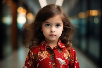 Portrait of a cute little girl in a red blouse.