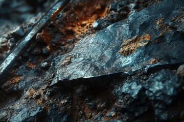 Macro shot of a vibrant blue and gold mineral rock showcasing natural geological textures. - obrazy, fototapety, plakaty