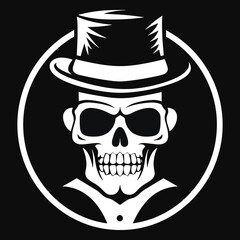 a logo design of a skull with a cigar in his mouth