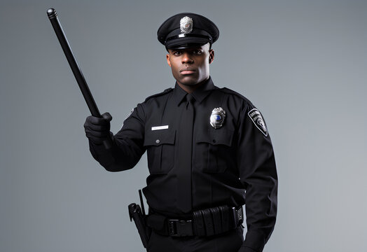 Half body police holding baton