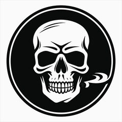 a logo design of a skull with a cigar in his mouth