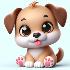 flat logo of Cute baby dog with big eyes lovely little animal 3d rendering cartoon character