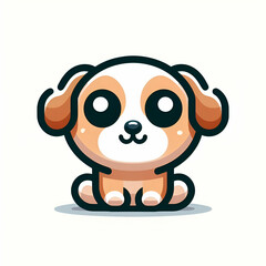 flat logo of Cute baby dog with big eyes lovely little animal 3d rendering cartoon character