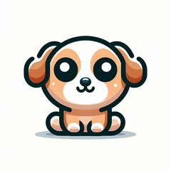 flat logo of Cute baby dog with big eyes lovely little animal 3d rendering cartoon character