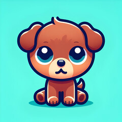 Obraz premium flat logo of Cute baby dog with big eyes lovely little animal 3d rendering cartoon character
