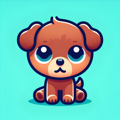 flat logo of Cute baby dog with big eyes lovely little animal 3d rendering cartoon character