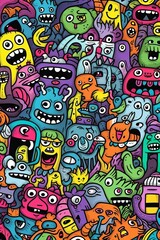 Obraz premium Illustration of colorful doodle crowd cute alien and monster Created with Generative AI technology.