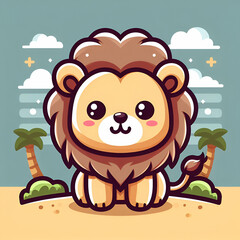 Obraz na płótnie Canvas flat logo of Vector chibi lion illustration vector