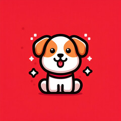 flat logo of chibi dog isolated on a red lucky envelope background