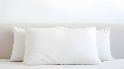Fototapeta na wymiar White pillow case mockup template. Blank soft pillow on the bed in bedroom 