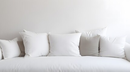 Fototapeta na wymiar White pillow case mockup template. Blank soft pillow on the bed in bedroom 