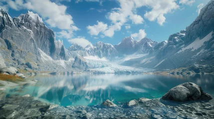 Foto op Plexiglas Majestic mountain glaciers and glacial lakes © Veniamin Kraskov