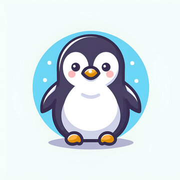 flat logo of vector cute penguin cartoon vector icon illustration animal nature icon concept isolated premium