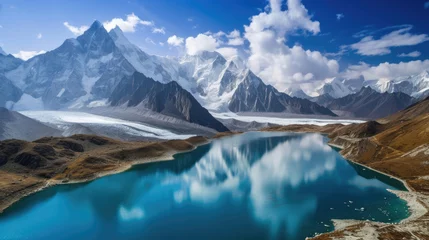 Foto op Plexiglas anti-reflex Scenic views of mountain glaciers and their pristine lakes © Veniamin Kraskov