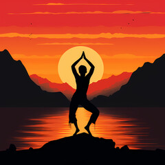 Silhouette of a person in a yoga pose.