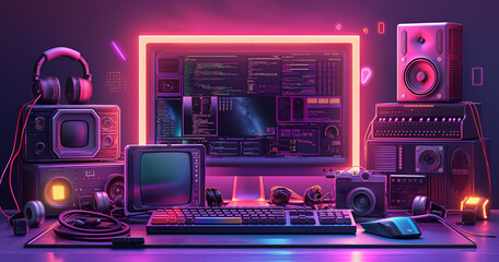 video production workflow in studio for video edit colorful style